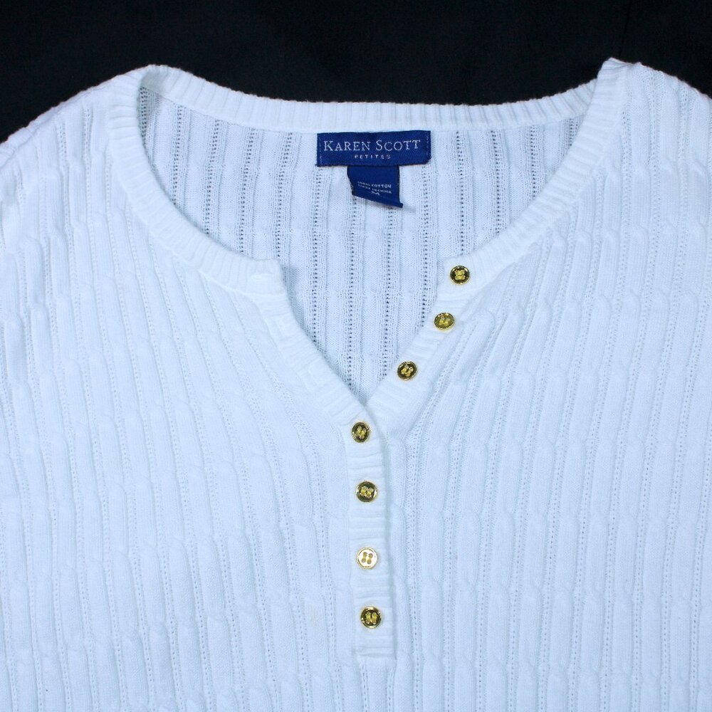 Karen Scott Women's White and Cream Jumper